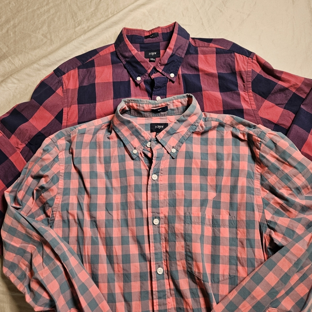 J.CREW Men's Slim Fit‎ Shirts Bundle Of 2 Size Large Plaid Gingham Buffalo Check